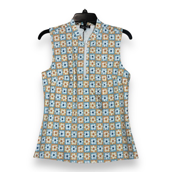 BAD BIRDIE Flower Power Sleeveless Blade Polo Shirt Womens S Golf Tennis New - Picture 2 of 9